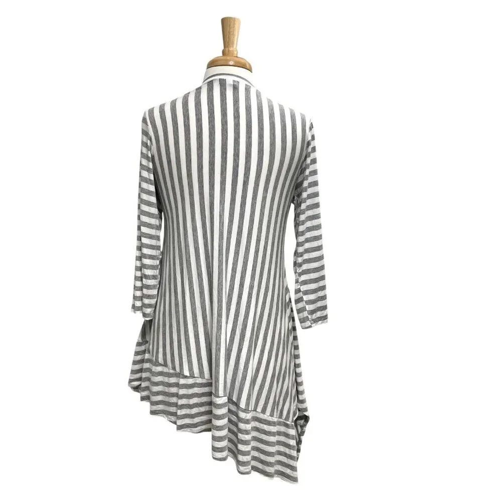 Comfy USA Striped Tunic Top Asymmetrical Jersey Knit Gray White size Medium